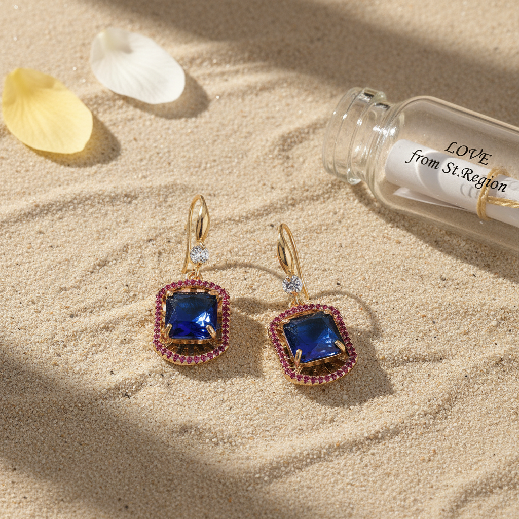 Blue Crystal & Cubic Zirconia Goldtone Sunburst Spokes Hook Earrings - Street Region