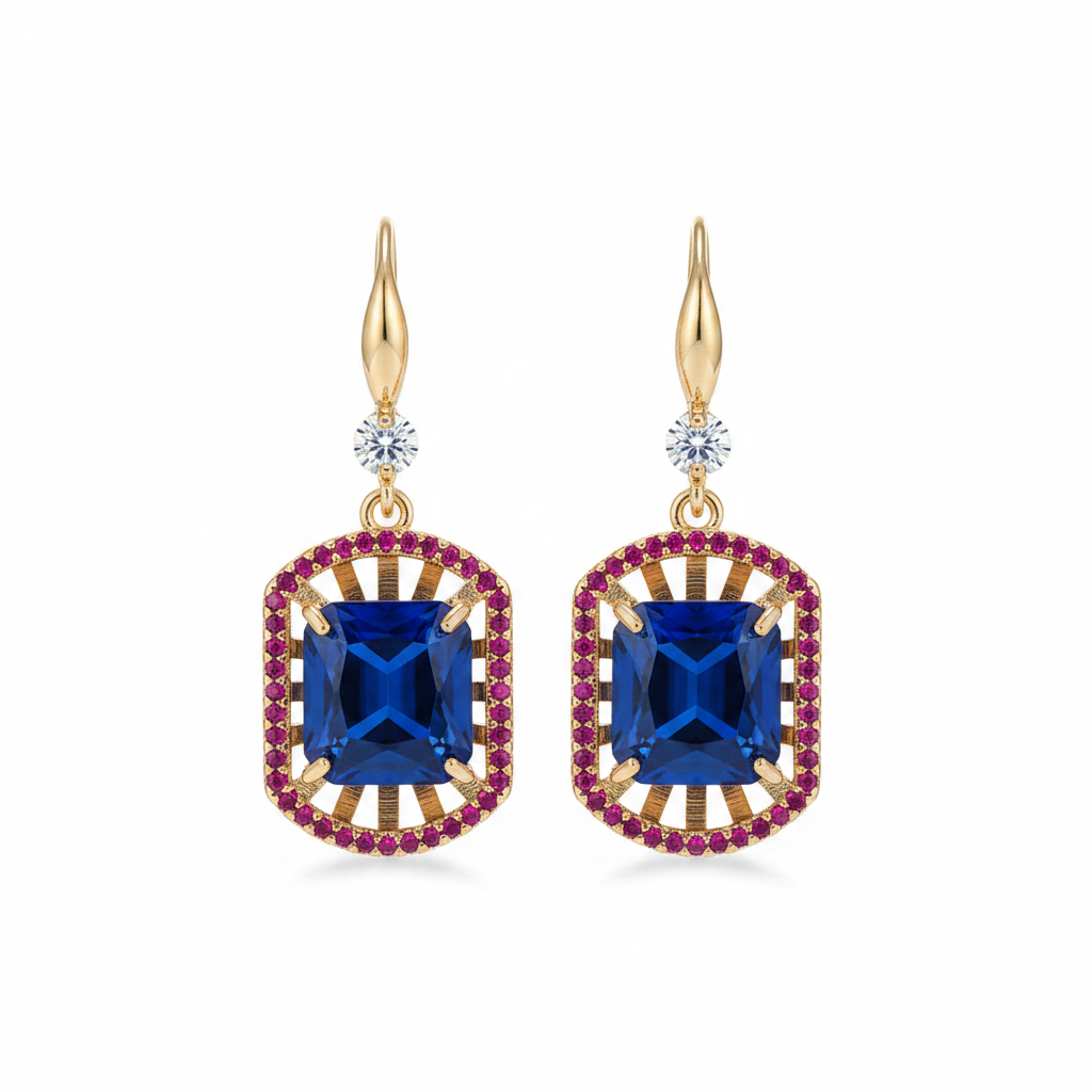 Blue Crystal & Cubic Zirconia Goldtone Sunburst Spokes Hook Earrings - Street Region