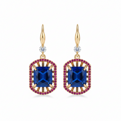 Blue Crystal & Cubic Zirconia Goldtone Sunburst Spokes Hook Earrings - Street Region