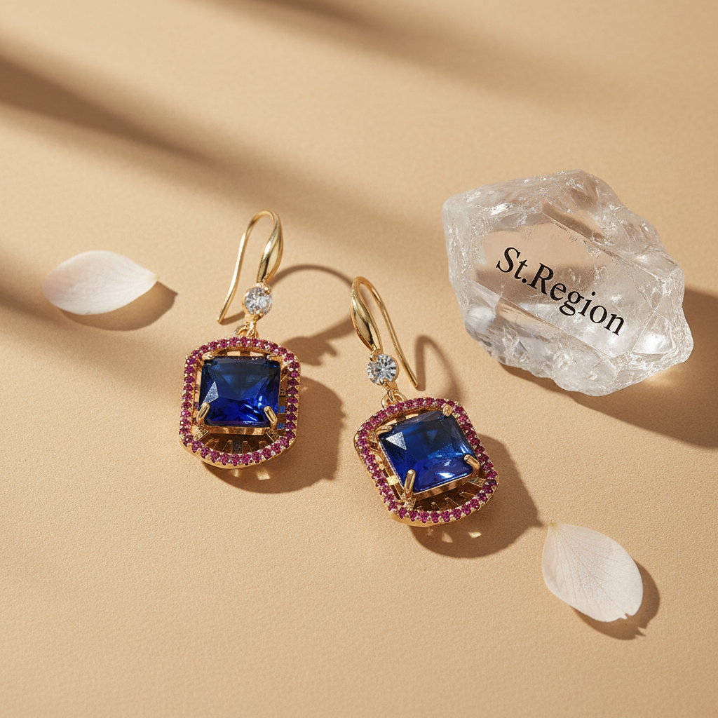 Blue Crystal & Cubic Zirconia Goldtone Sunburst Spokes Hook Earrings - Street Region