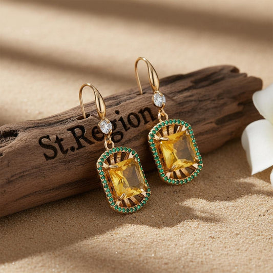 gold tone floral drop earrings St.Region
