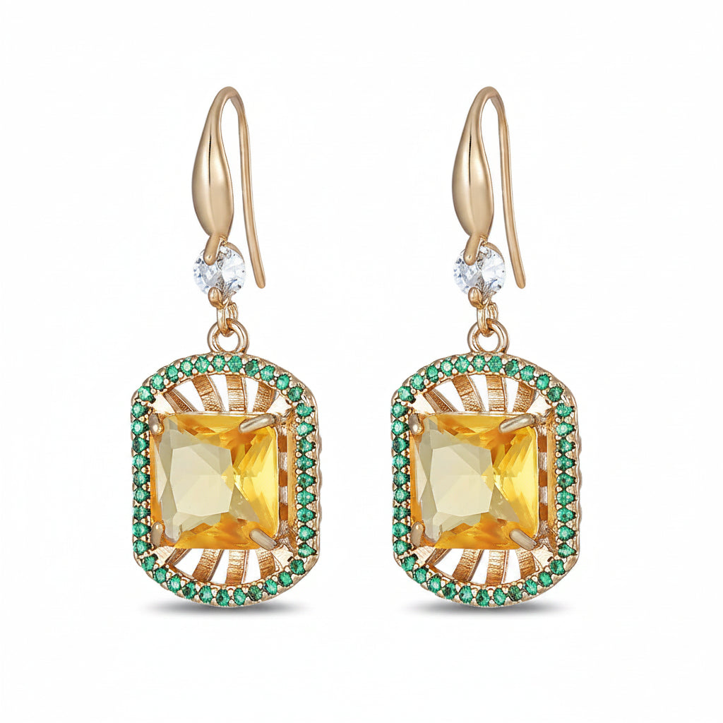 Yellow Crystal & Cubic Zirconia Goldtone Sunburst Spokes Hook Earrings - Street Region
