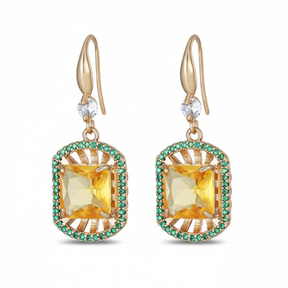 Yellow Crystal & Cubic Zirconia Goldtone Sunburst Spokes Hook Earrings - Street Region