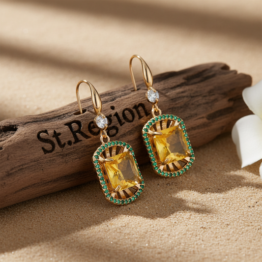 Yellow Crystal & Cubic Zirconia Goldtone Sunburst Spokes Hook Earrings - Street Region