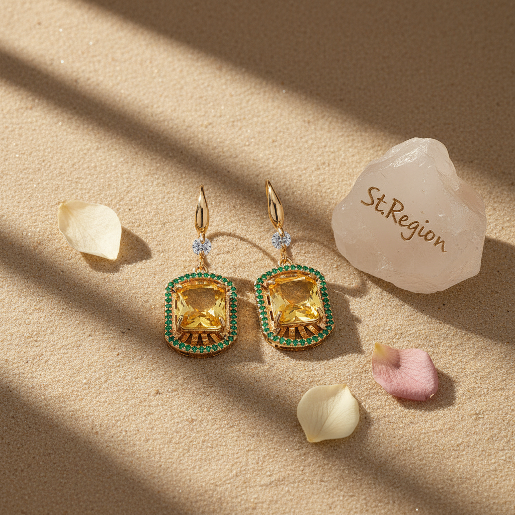 Yellow Crystal & Cubic Zirconia Goldtone Sunburst Spokes Hook Earrings - Street Region