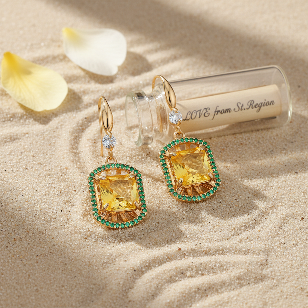 Yellow Crystal & Cubic Zirconia Goldtone Sunburst Spokes Hook Earrings - Street Region