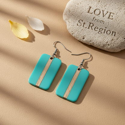 Light Blue Resin & Wood Silvertone Rectangle Hook Earrings - Street Region