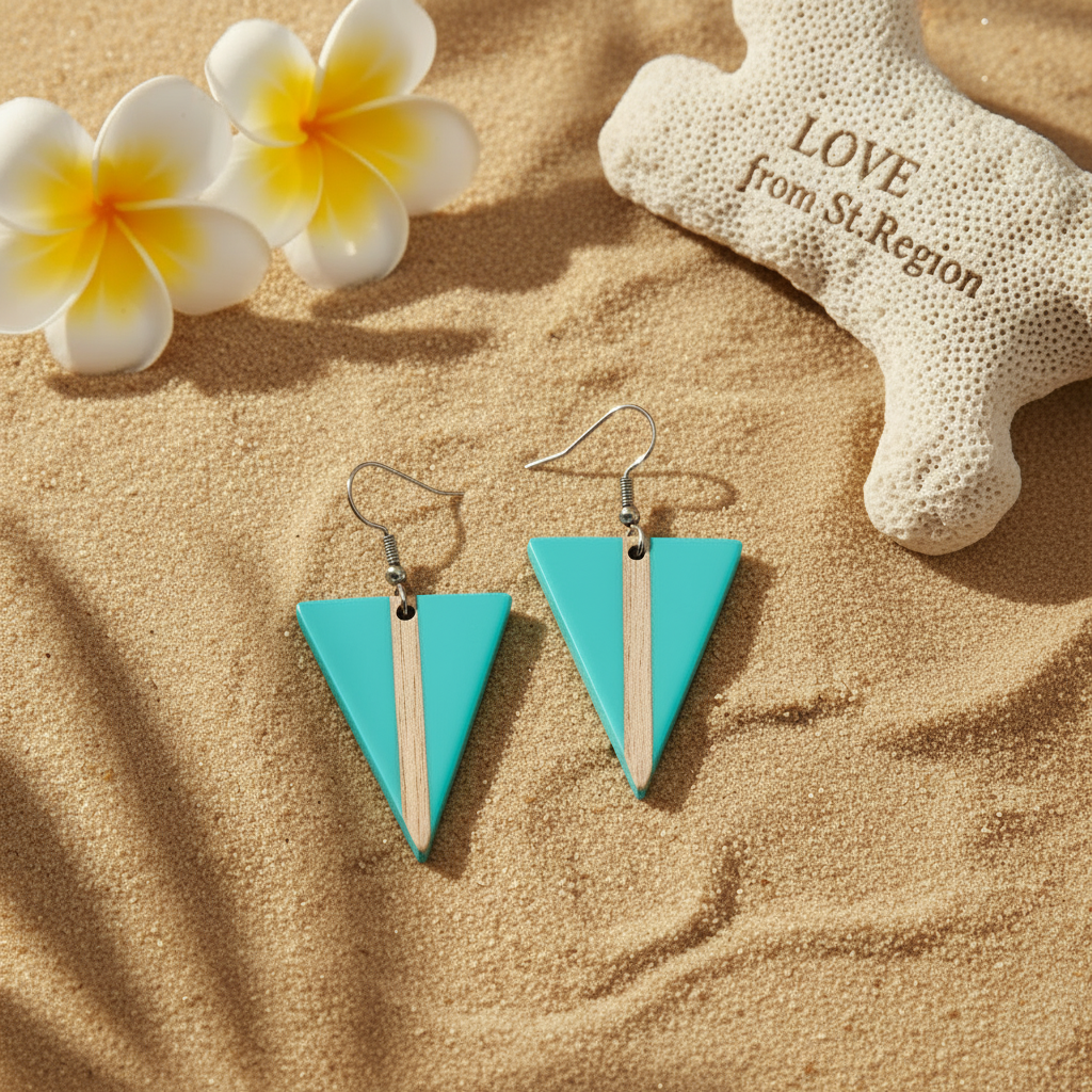 Light Blue Resin & Wood Silvertone Triangle Hook Earrings - Street Region