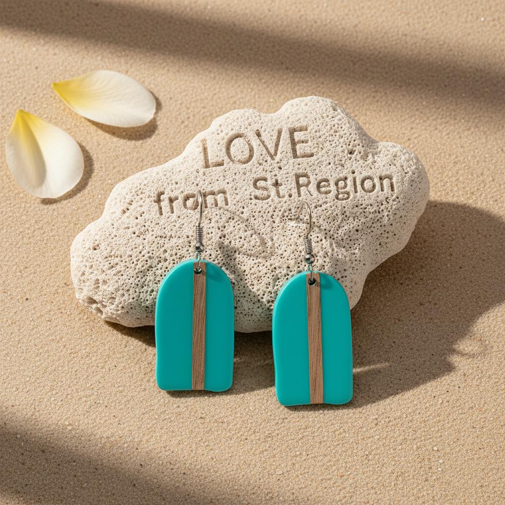 Light Blue Resin and Wood Silvertone Arch Hook Earrings, silver drop earrings for women, everyday style, lifestyle look