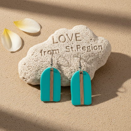 Light Blue Resin & Wood Silvertone Arch Hook Earrings - Street Region