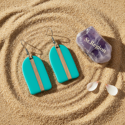 Light Blue Resin & Wood Silvertone Arch Hook Earrings - Street Region