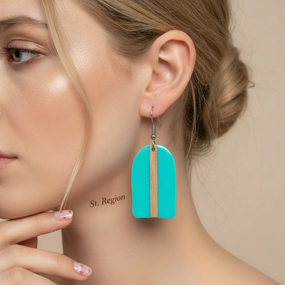 Light Blue Resin & Wood Silvertone Arch Hook Earrings - Street Region