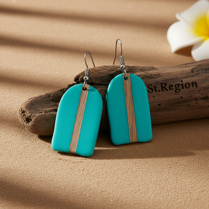 Light Blue Resin & Wood Silvertone Arch Hook Earrings - Street Region