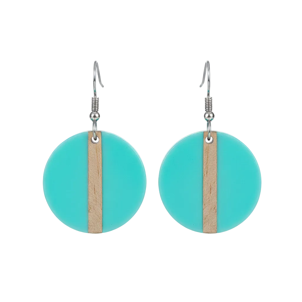 Light Blue Resin & Wood Silvertone Round Hook Earrings - Street Region