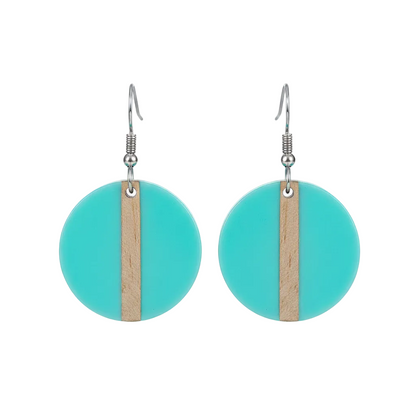 Light Blue Resin & Wood Silvertone Round Hook Earrings - Street Region
