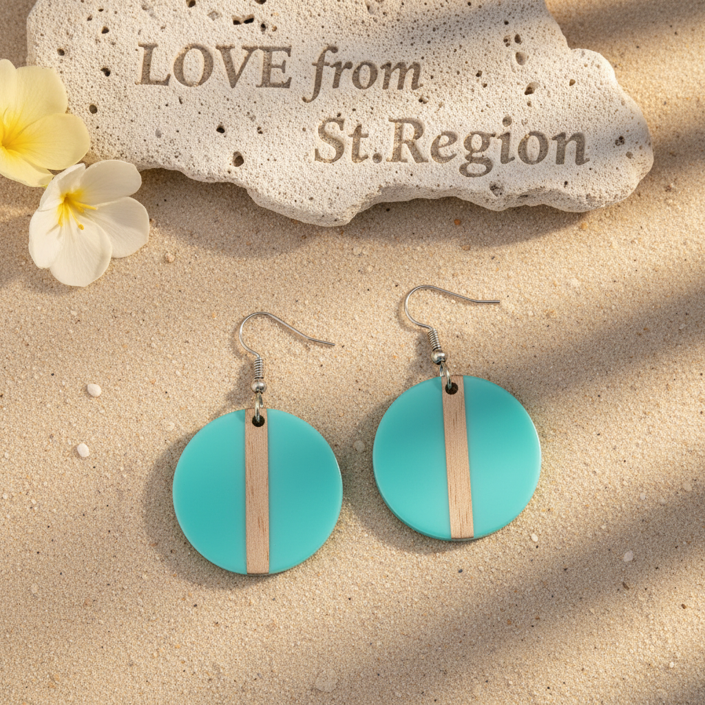 Light Blue Resin & Wood Silvertone Round Hook Earrings - Street Region