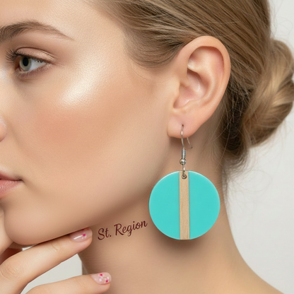 Light Blue Resin & Wood Silvertone Round Hook Earrings - Street Region