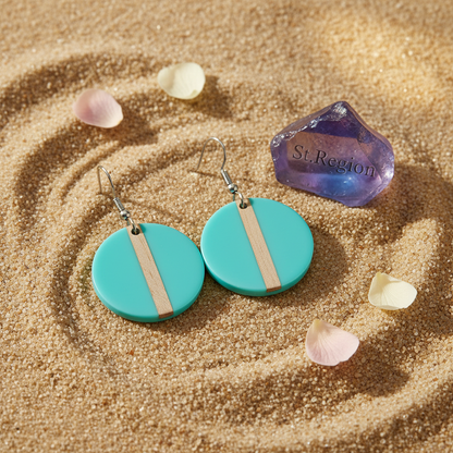 Light Blue Resin & Wood Silvertone Round Hook Earrings - Street Region