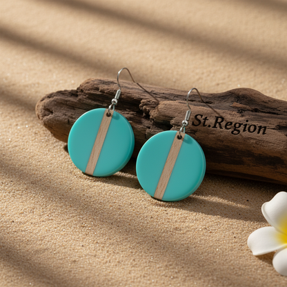 Light Blue Resin & Wood Silvertone Round Hook Earrings - Street Region