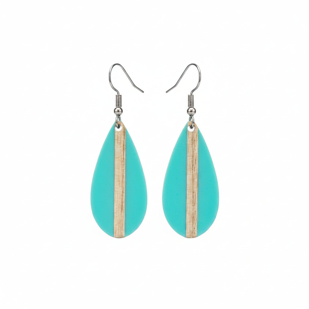 Light Blue Resin & Wood Silvertone Drop-Shape Hook Earrings - Street Region