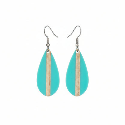 Light Blue Resin & Wood Silvertone Drop-Shape Hook Earrings - Street Region