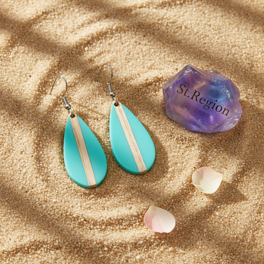 Light Blue Resin & Wood Silvertone Drop-Shape Hook Earrings - Street Region