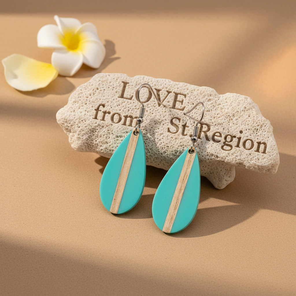 Light Blue Resin & Wood Silvertone Drop-Shape Hook Earrings - Street Region