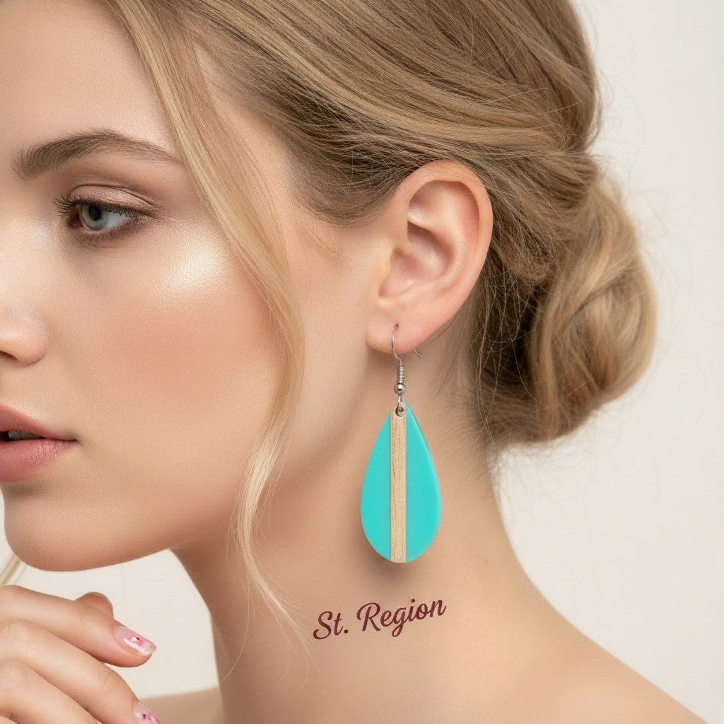 Light Blue Resin & Wood Silvertone Drop-Shape Hook Earrings - Street Region