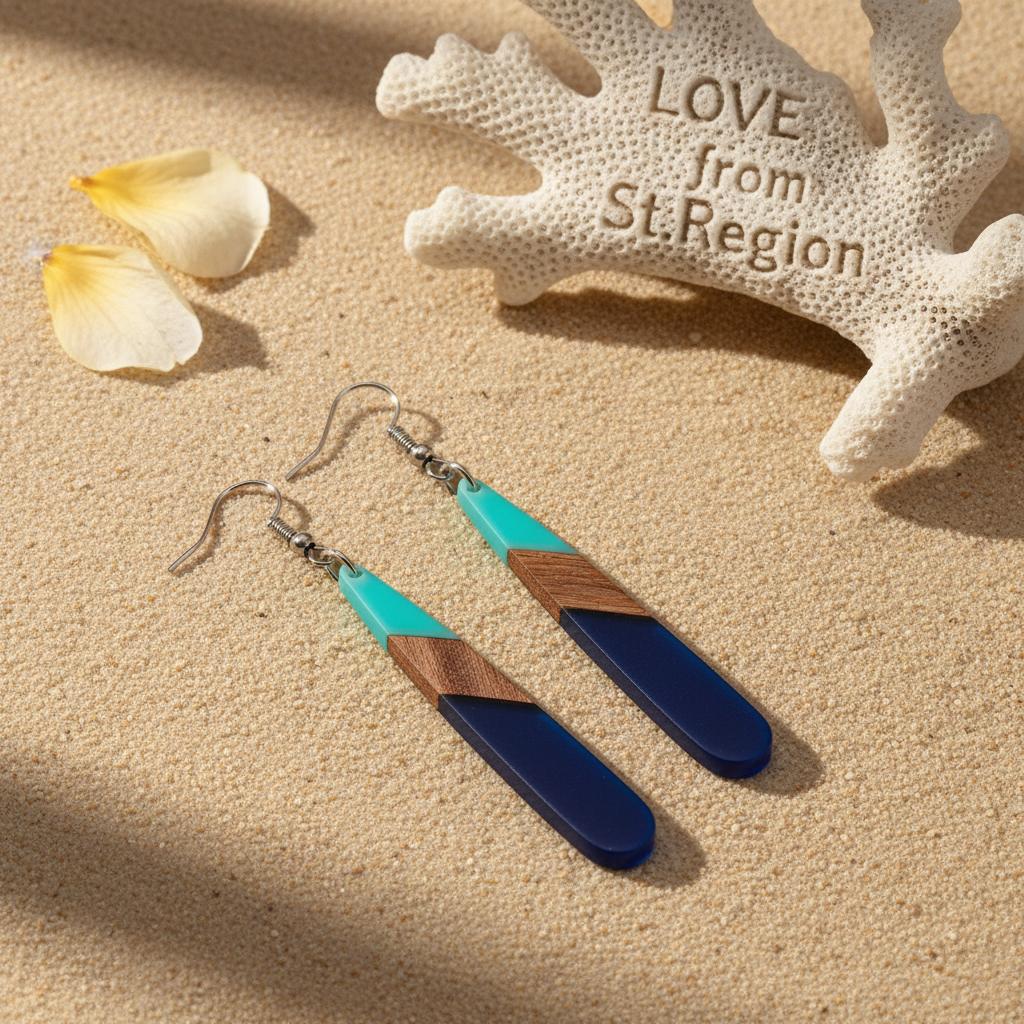 Mint Green and Navy Resin Wood Silvertone Color-Block Teardrop Hook Earrings, silver drop earrings for women, lifestyle look