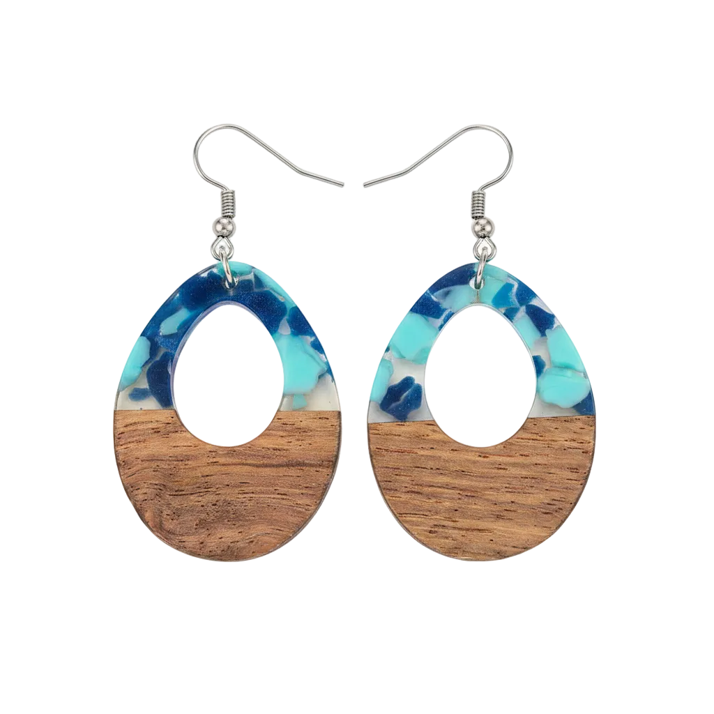 Navy Resin & Wood Silvertone Leopard Print Teardrop Hook Earrings - Street Region
