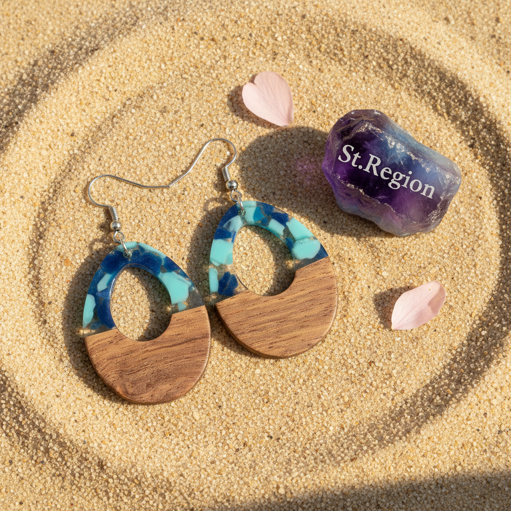 Navy Resin & Wood Silvertone Leopard Print Teardrop Hook Earrings - Street Region