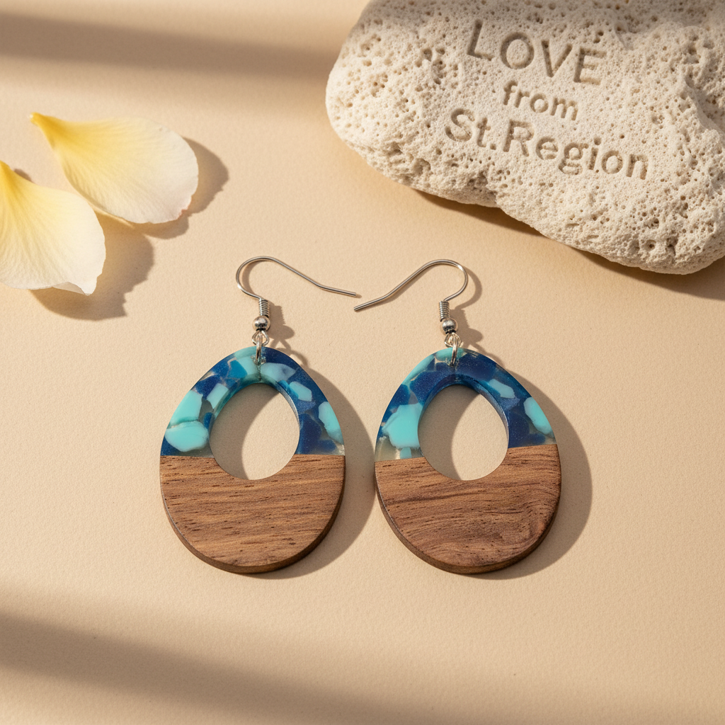 Navy Resin & Wood Silvertone Leopard Print Teardrop Hook Earrings - Street Region