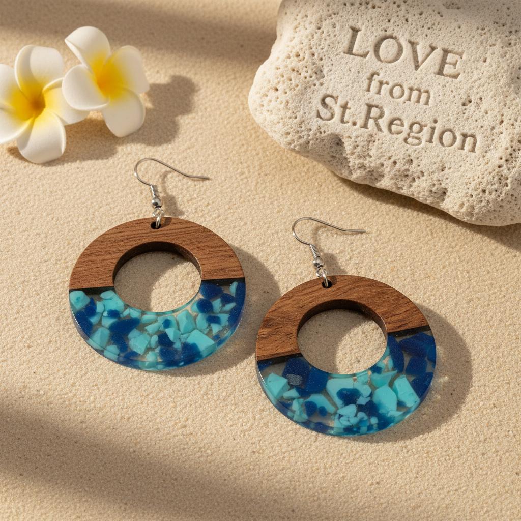 Navy Resin and Wood Silvertone Leopard Print Circular Hook Earrings, silver drop earrings for women, lifestyle look