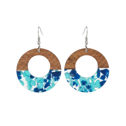 Navy Resin & Wood Silvertone Leopard Print Circular Hook Earrings - Street Region