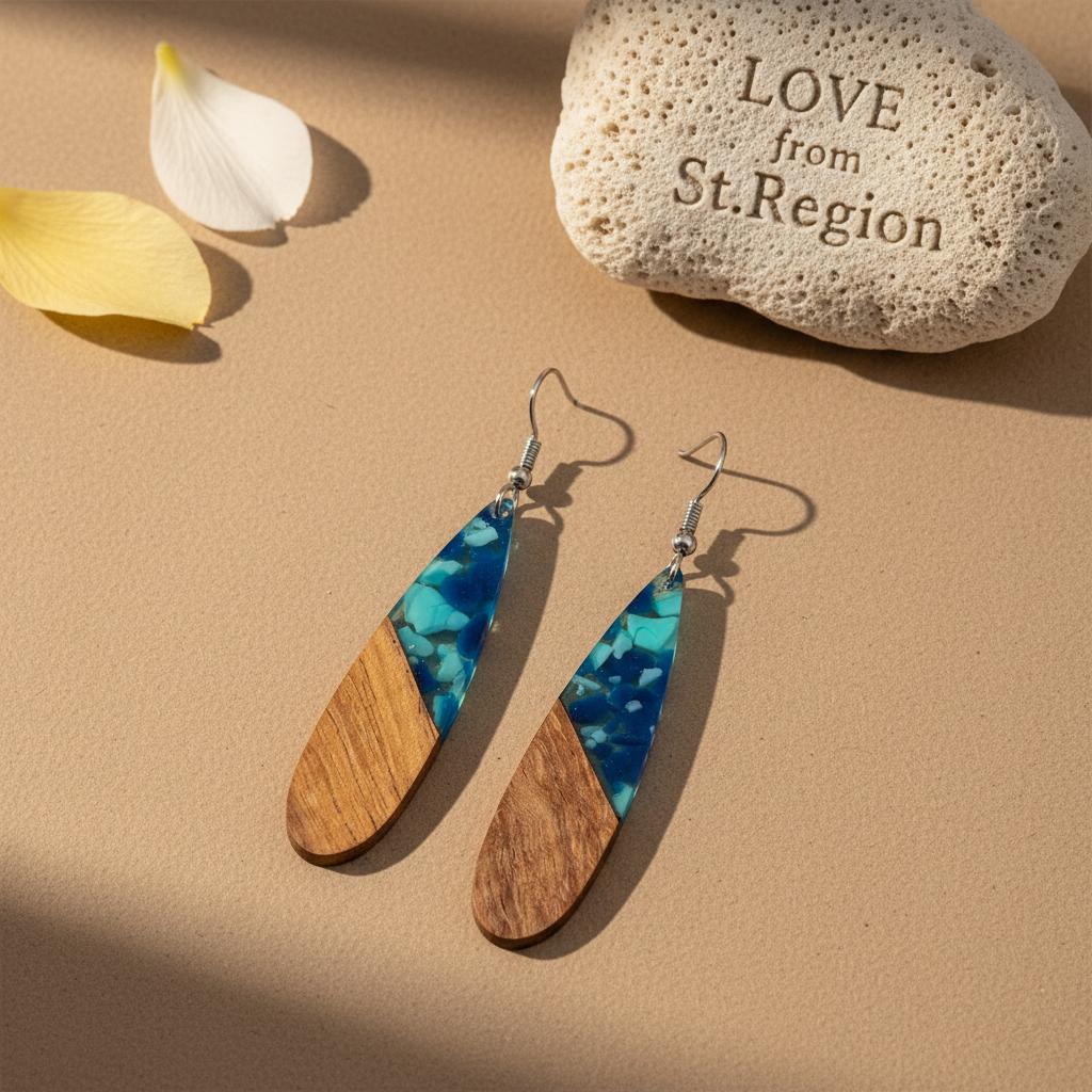 Navy Resin and Wood Silvertone Leopard Print Drop Hook Earrings, silver drop earrings for women, lifestyle look