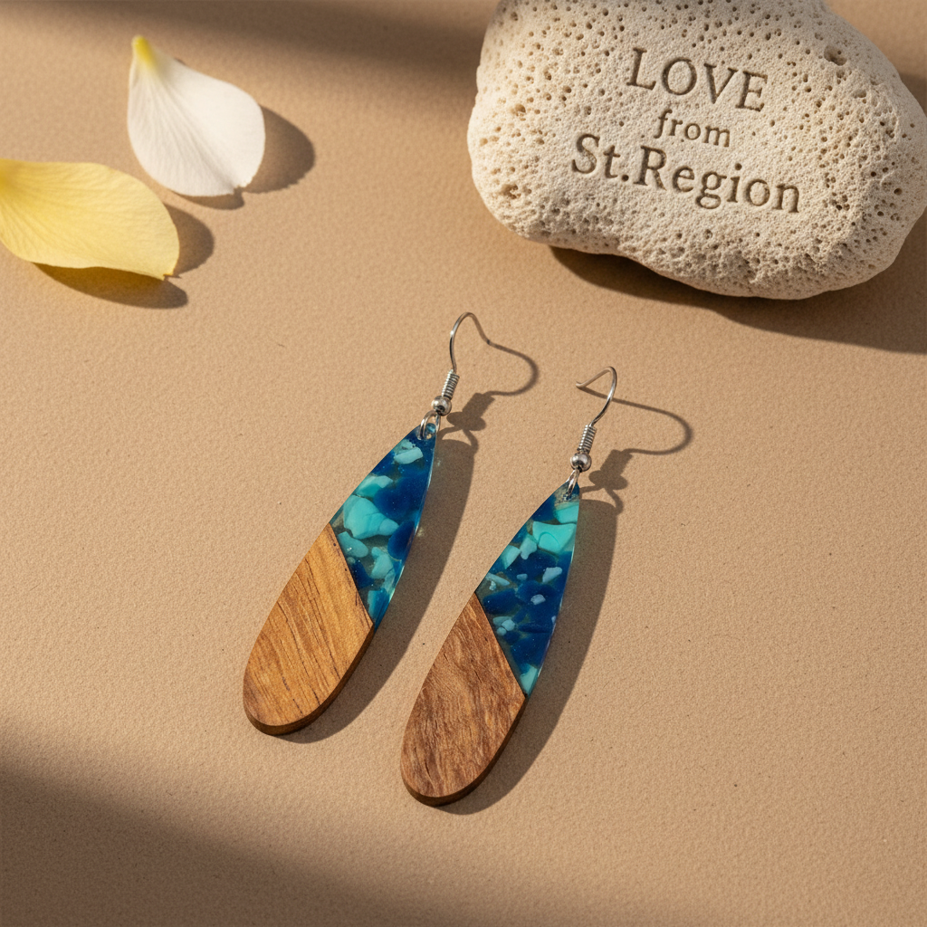 Navy Resin & Wood Silvertone Leopard Print Drop Hook Earrings - Street Region