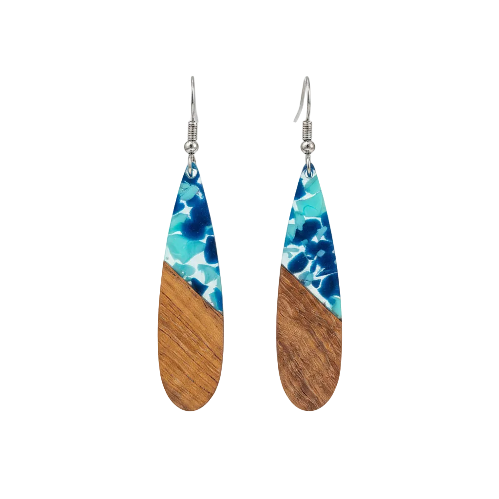 Navy Resin & Wood Silvertone Leopard Print Drop Hook Earrings - Street Region