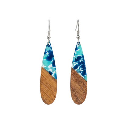 Navy Resin & Wood Silvertone Leopard Print Drop Hook Earrings - Street Region