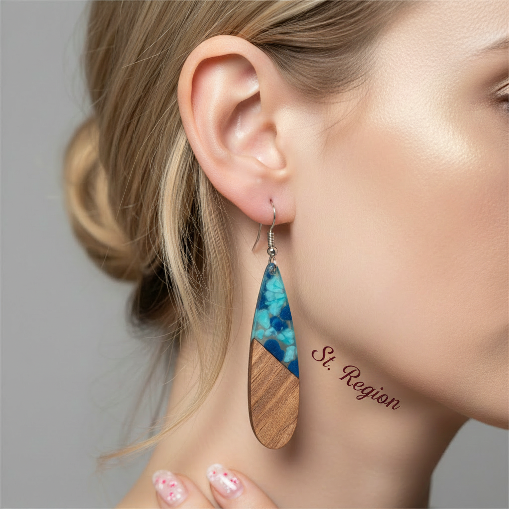 Navy Resin & Wood Silvertone Leopard Print Drop Hook Earrings - Street Region