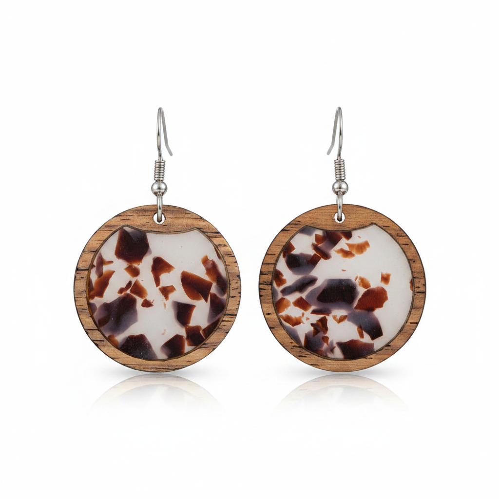 Brown Resin & Wood Silvertone Leopard Print Circular Hook Earrings - Street Region