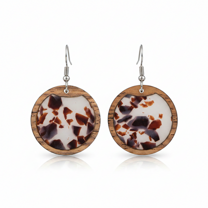 Brown Resin & Wood Silvertone Leopard Print Circular Hook Earrings - Street Region