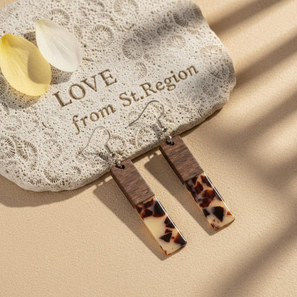 Brown Resin and Wood Silvertone Leopard Print Bar Hook Earrings, silver drop earrings for women, lifestyle look