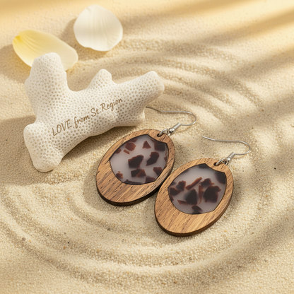 Brown Resin & Wood Silvertone Leopard Print Oval Hook Earrings - Street Region