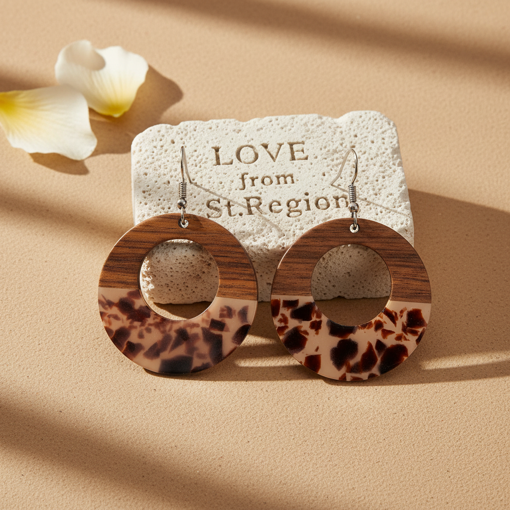 Brown Resin & Wood Silvertone Leopard Print Open Round Hook Earrings - Street Region