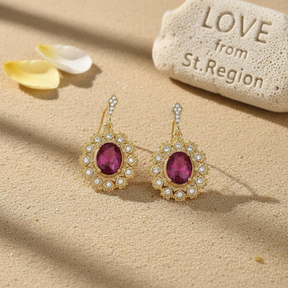 Rose Crystal and Cubic Zirconia Goldtone Oval-Cut Flower Dangle Earrings, gold drop earrings for women, lifestyle look