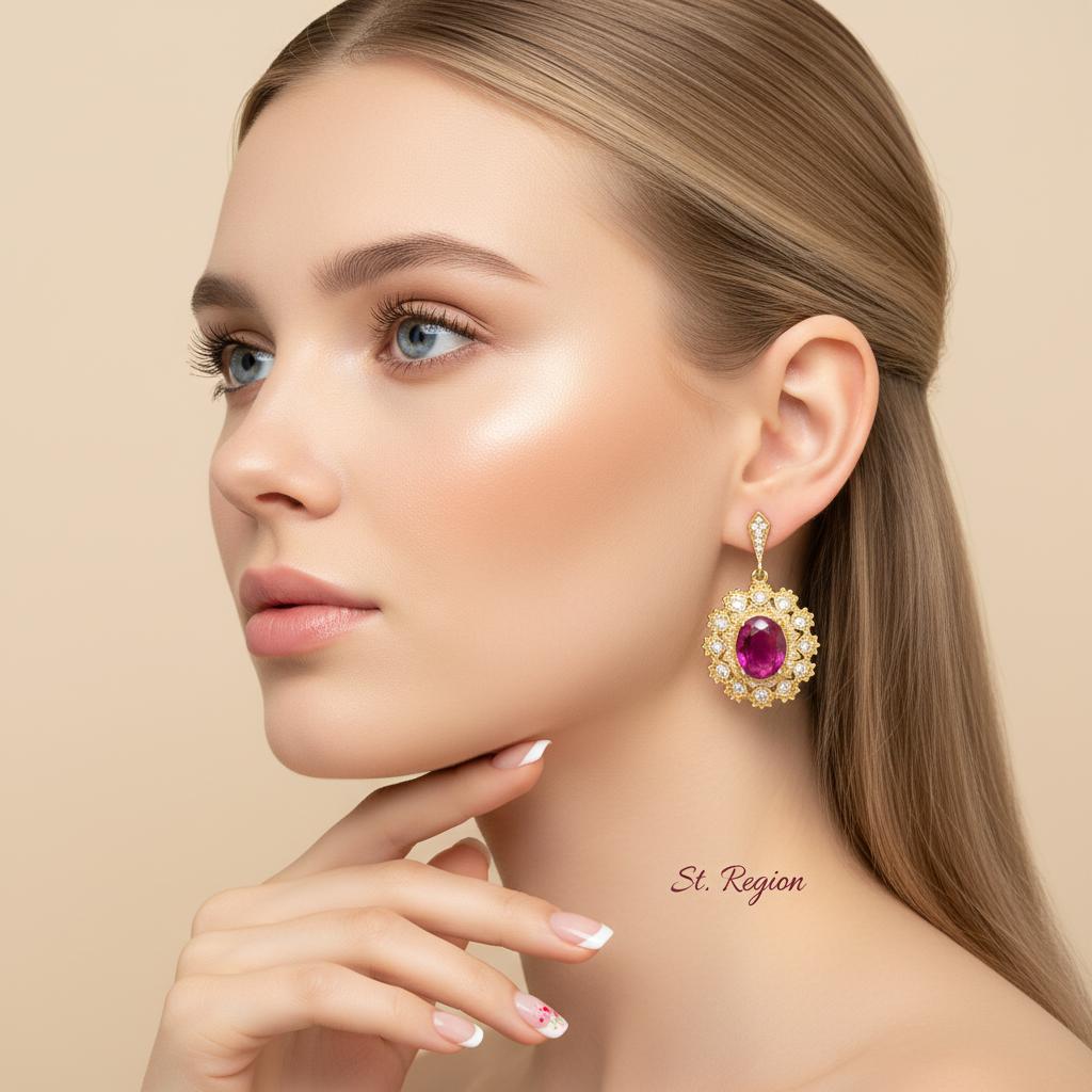 Rose Crystal and Cubic Zirconia Goldtone Oval-Cut Flower Dangle Earrings, gold drop earrings for women, styled look