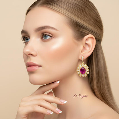 Rose Crystal and Cubic Zirconia Goldtone Oval-Cut Flower Dangle Earrings, gold drop earrings for women, styled look