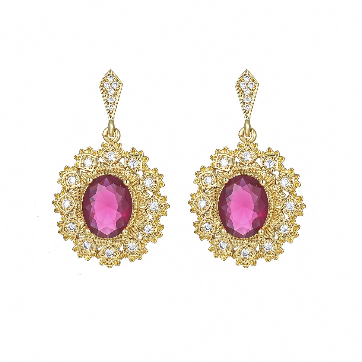 Rose Crystal & Cubic Zirconia Goldtone Oval-Cut Flower Dangle Earrings