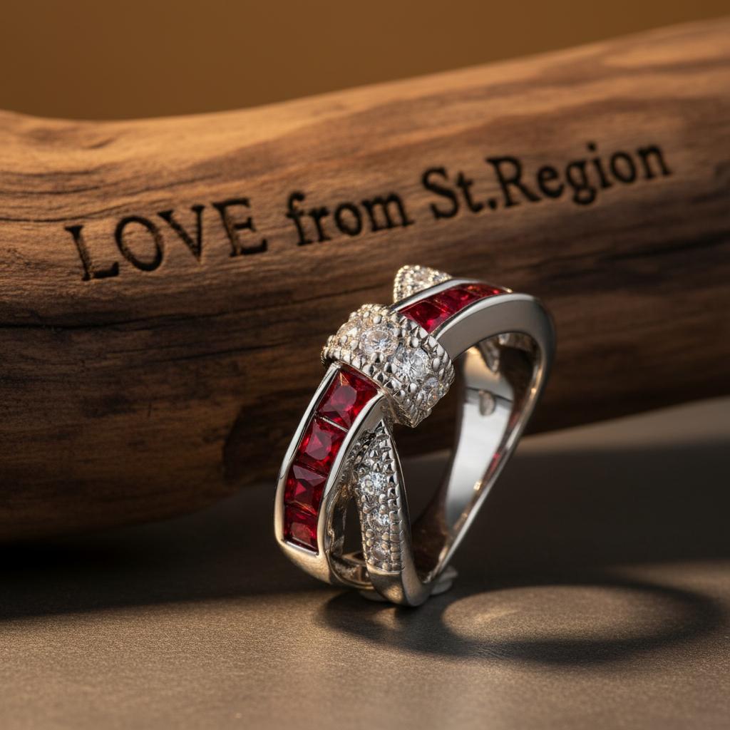 Red Crystal & Cubic Zirconia Princess-Cut Overlapping Ring