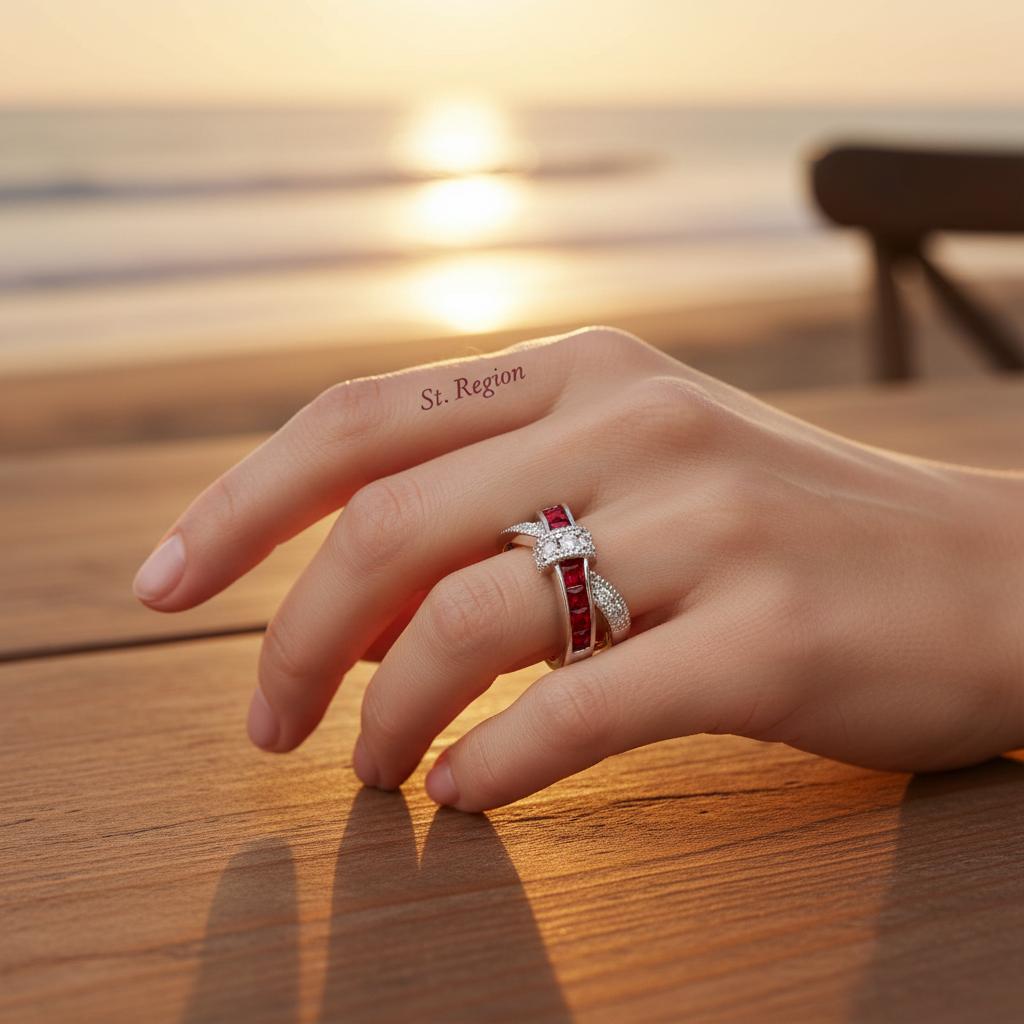 Red Crystal & Cubic Zirconia Princess-Cut Overlapping Ring